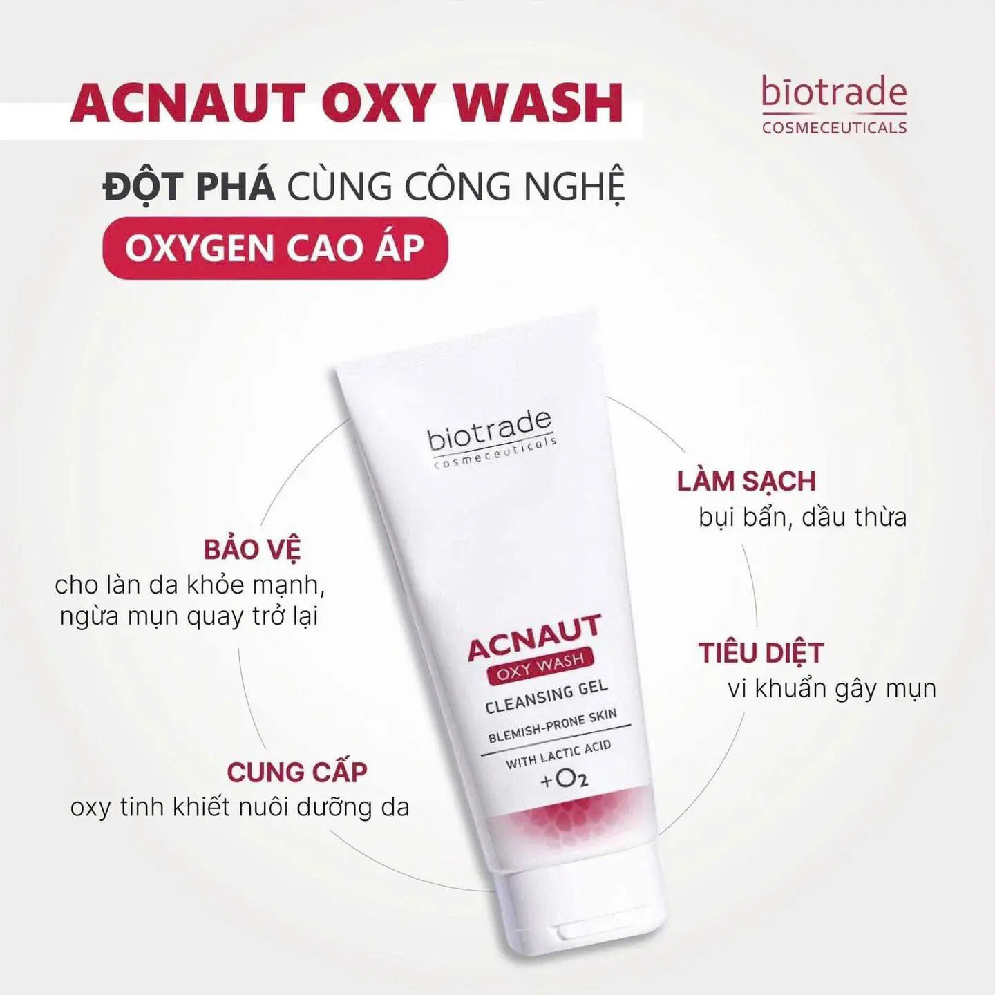 SỮA RỬA MẶT SẠCH SÂU KHÁNG VIÊM GIẢM MỤN BIOTRADE ACNAUT OXY WASH 50 ML